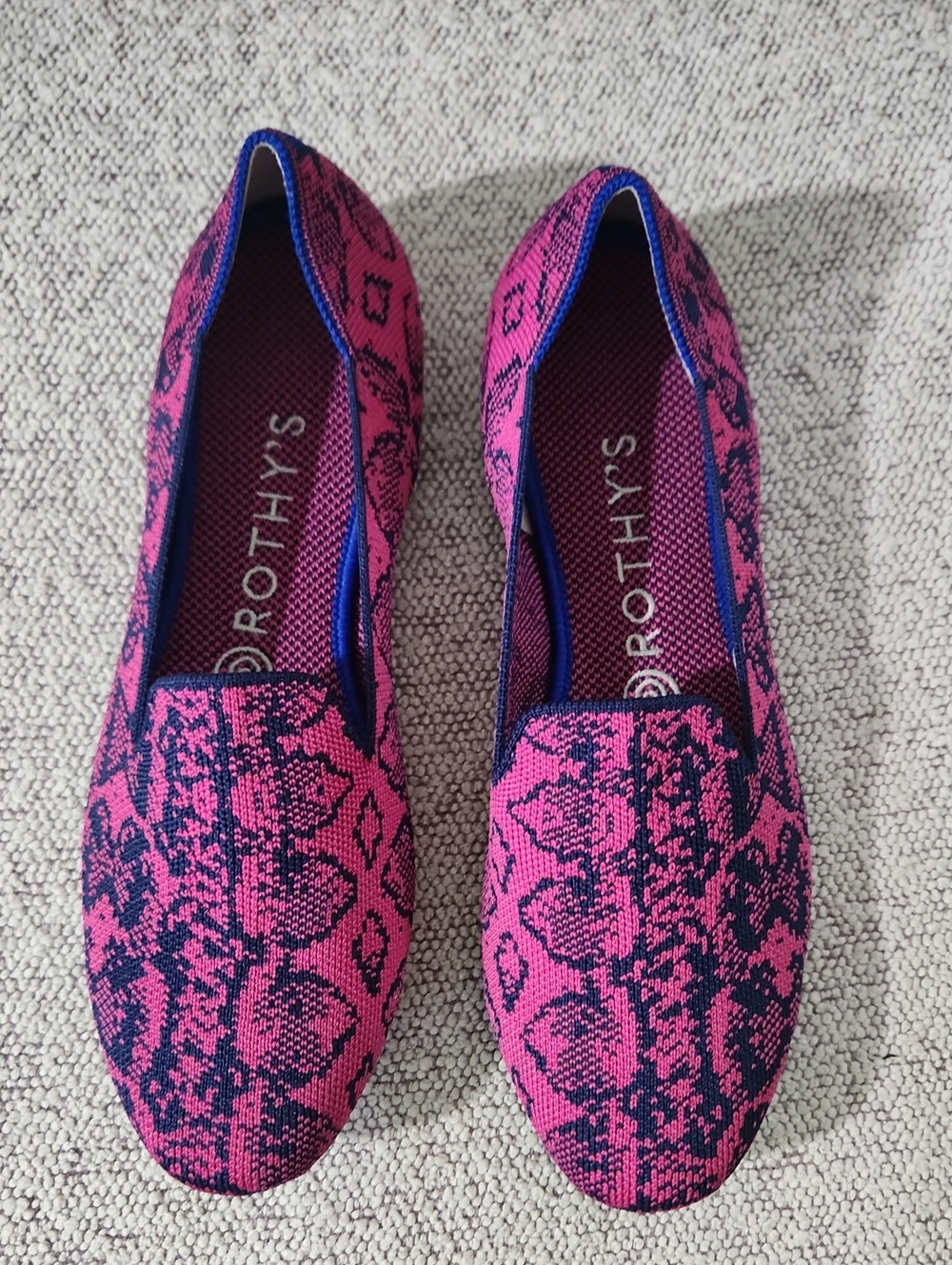 Rothy's The Loafer Casual Slip-On Flats Fuchsia Navy Snake Knit Womens 8.5